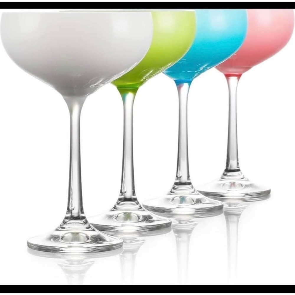 #6. Beautiful Table Twelve set of four multi color cocktail martini glasses